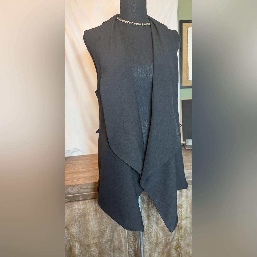 Black Draped Open Front Vest